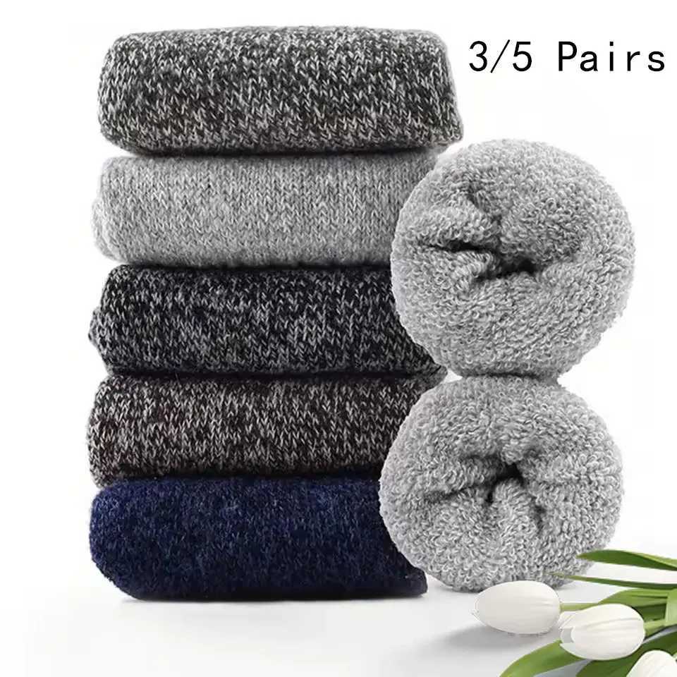 3/5 pairs of mens thick woolen socks autumn and winter stockings warm towels crew socks Christmas gifts W250217
