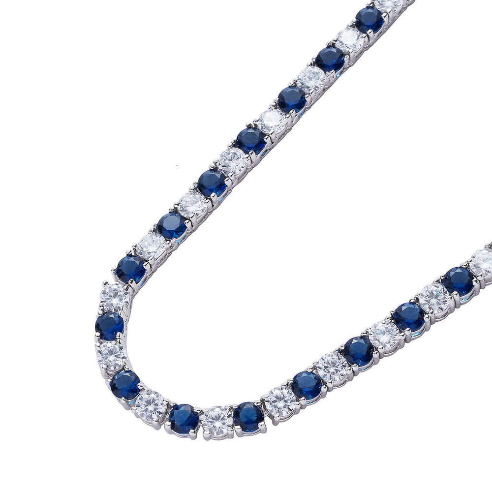 Men's Hip Hop 5mm Chain Tennis Chainlan Blue White Colored Zircon Necklace