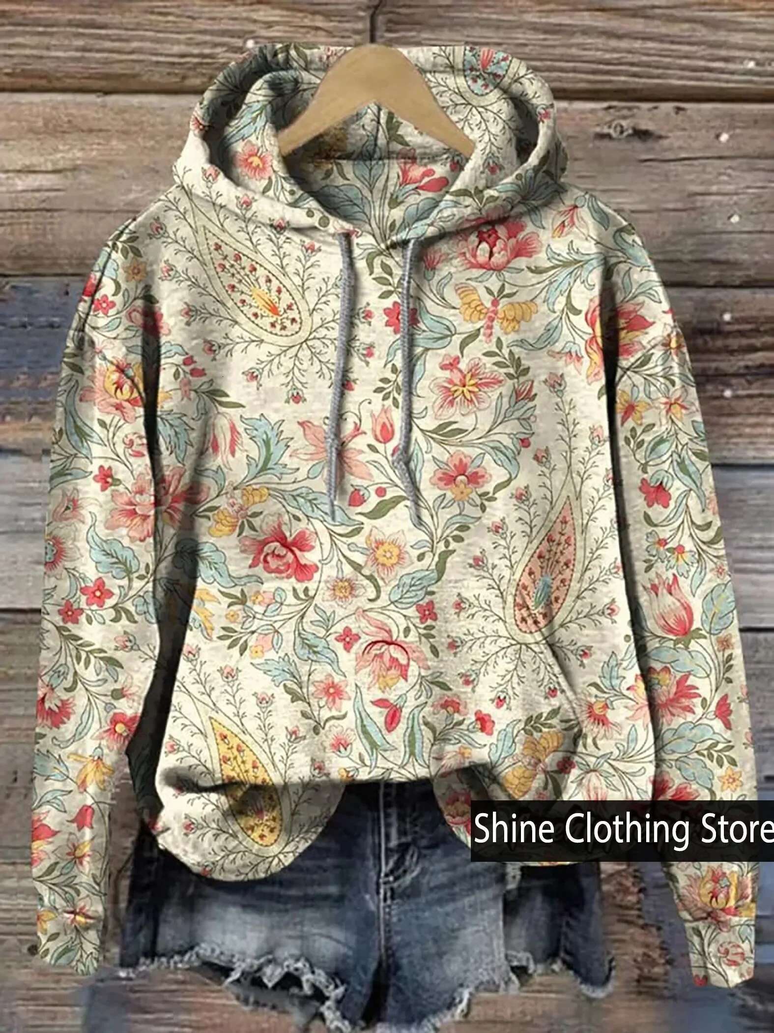 Retro Paisley ral Print Casual Hoodie Sweatshirt, Sudaderas Para Mujer,Winter Clothes Women,Plus Size sweatshirt hoodie