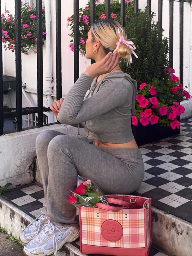 Tossy Knit Fashion 2 PieceSet Trousers Hoodie Tracksuit Women Crop top Knitwear And Womens Pants Sets Female Outfits 250217