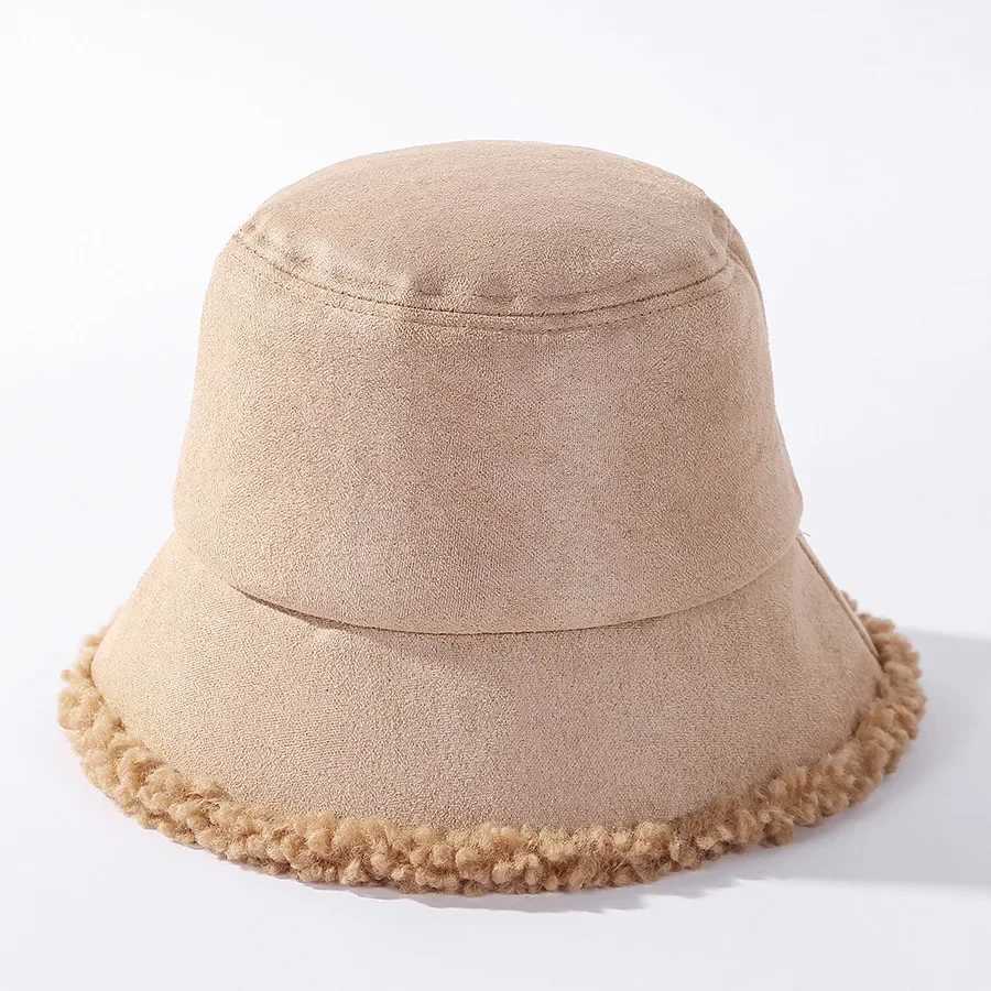 Suede warm Bucket Hat Women autumn and winter Cashmere splicing thickened fisherman hat Casual basin cap W250217