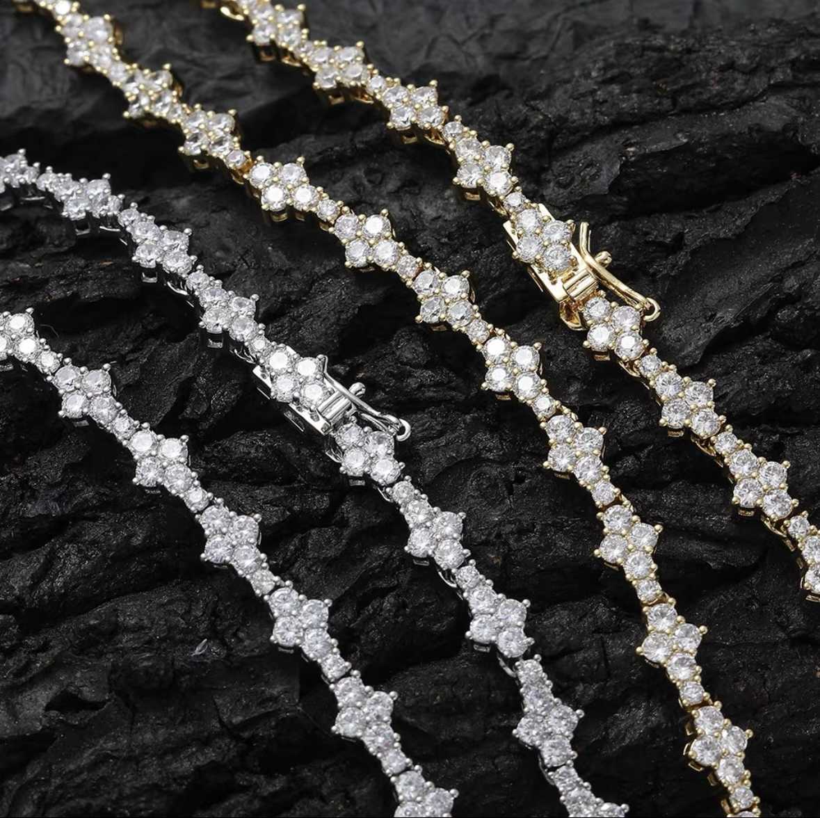 Hip Hop Jewelry New Single Row Tennis Chain Iced Out Full Flower Zircon Crystal Necklace Bracelet for Men Women