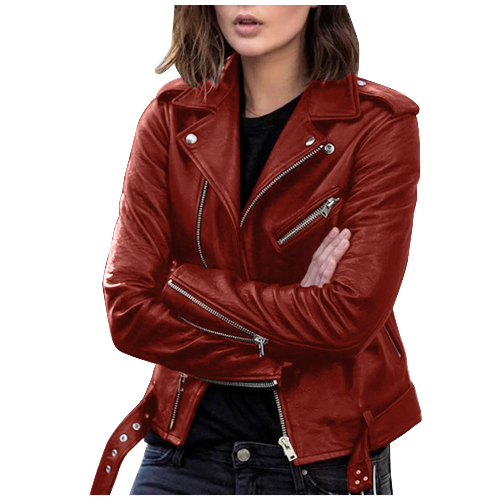 Plus Size 5XL Faux Leather Jacket Women Casual PU Loose Motorcycle Jackets Female Chic Short Coats Ladies Slim 250211