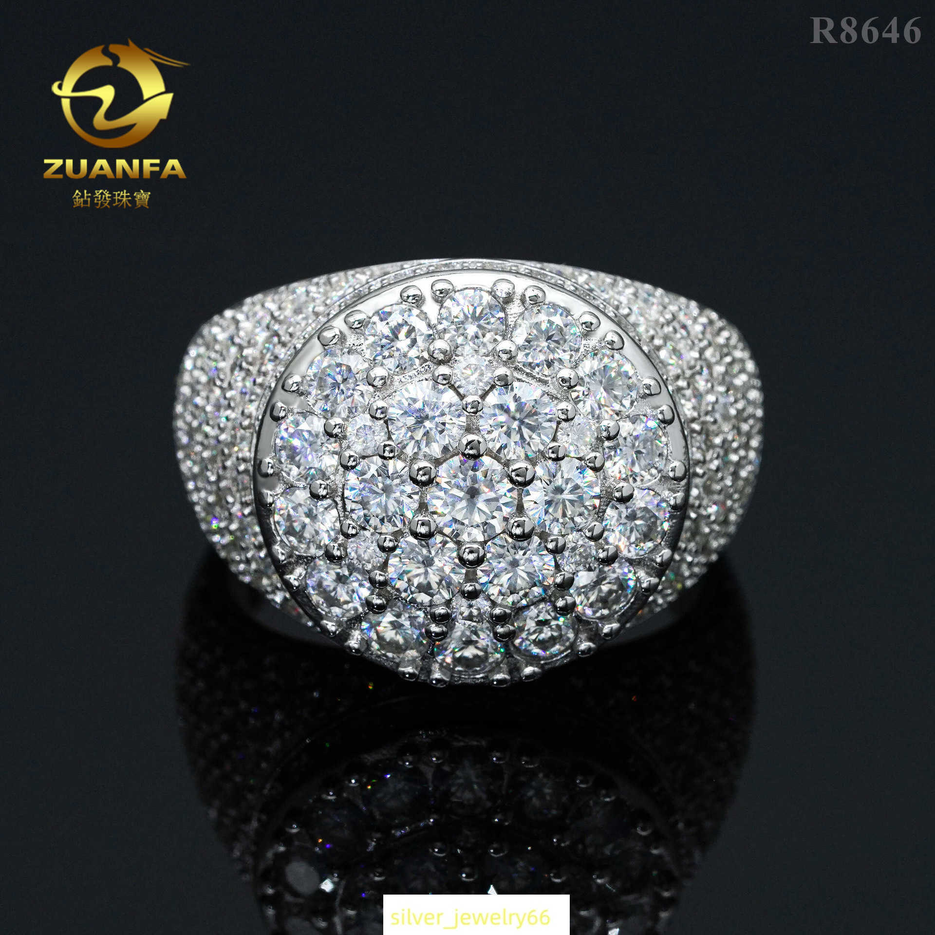 Hot selling mens hip-hop moissani ring hip-hop rap S925 silver studded diamond ring accessory