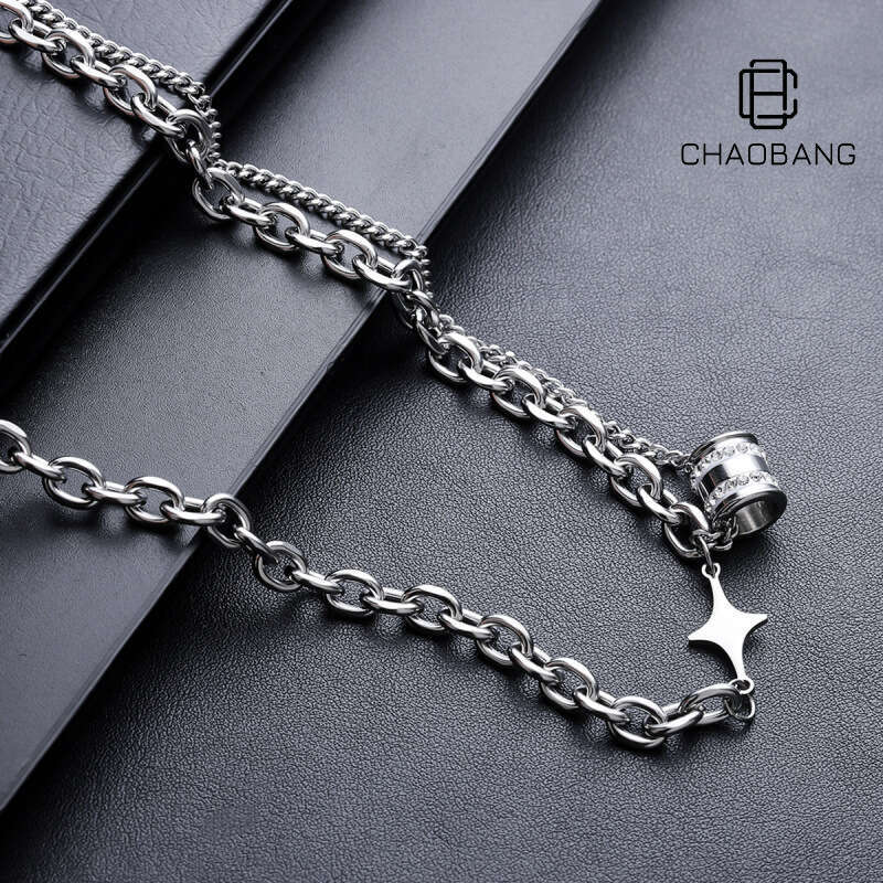 Transport bead pendant, double-layer stacked necklace, men's new niche design, simple exquisite, versatile and high-end collarbone chain