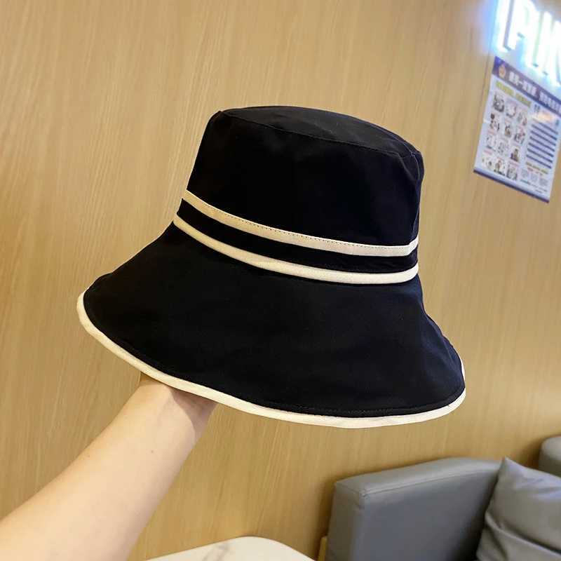 Womens Summer Bucket Hat Soft Cotton Strip Wide Brim Fishermans Hat Travel Beach Ladies Outdoor Folding Panama Basin Hat W250217