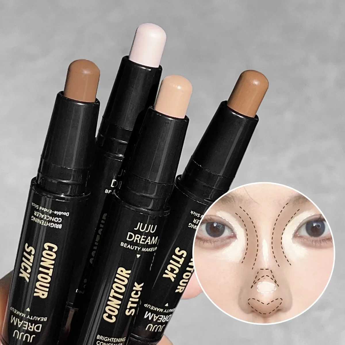 Dual-purpose Highlighters Contour Stick Matte White Brightening Trimming Nose Shadow Three-dimensional Facial Concealer CreamW250217