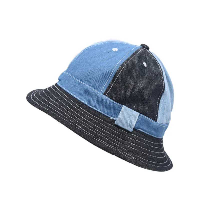 Bucket Hat Women Summer Hats and Caps Patchwork Washed Denim Bucket Hat Hip Hop Solid Wide Brim Cotton Beach Fishing Cap Panama W250217