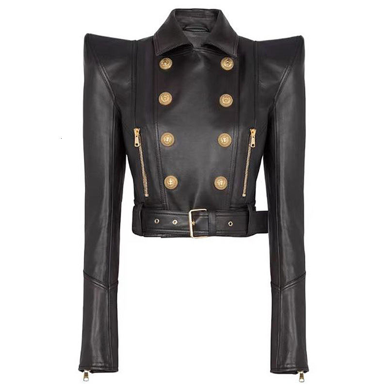 In stock 2025 early spring new european and american star fashion personality shrugged double breasted short motorcycle leather jacket