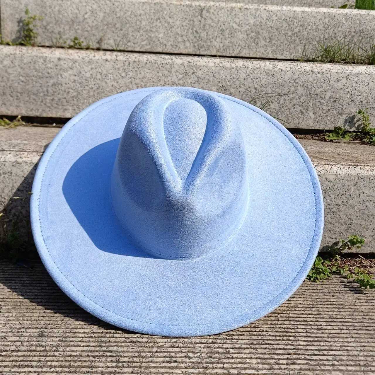 New Suede Fedora Hat 9.5cm Wide Brim Suede Hats for Women and Men Hand Sewn Autumn Winter Jazz Hat Fashion chapeau femme hat W250217