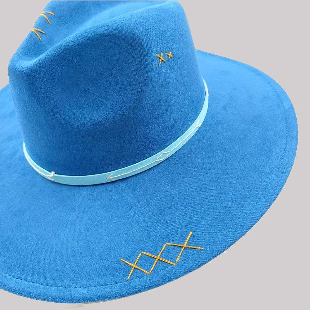 Suede Fedora Bohemian Fedora Army Green Wide Brim Hat Hand-sewn Jazz Hat Panama Hat Horse Riding Party Gift Hat W250217