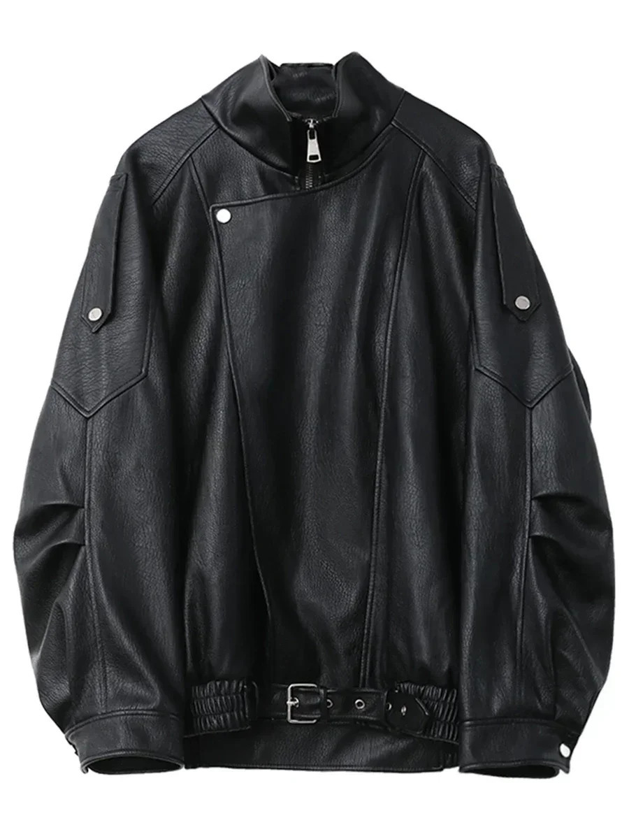 CHIC VEN Women Jackets Fashion Retro Loose Motorcycle PU Coat Solid Faux Leather jacket Female Clothing Autumn 250211