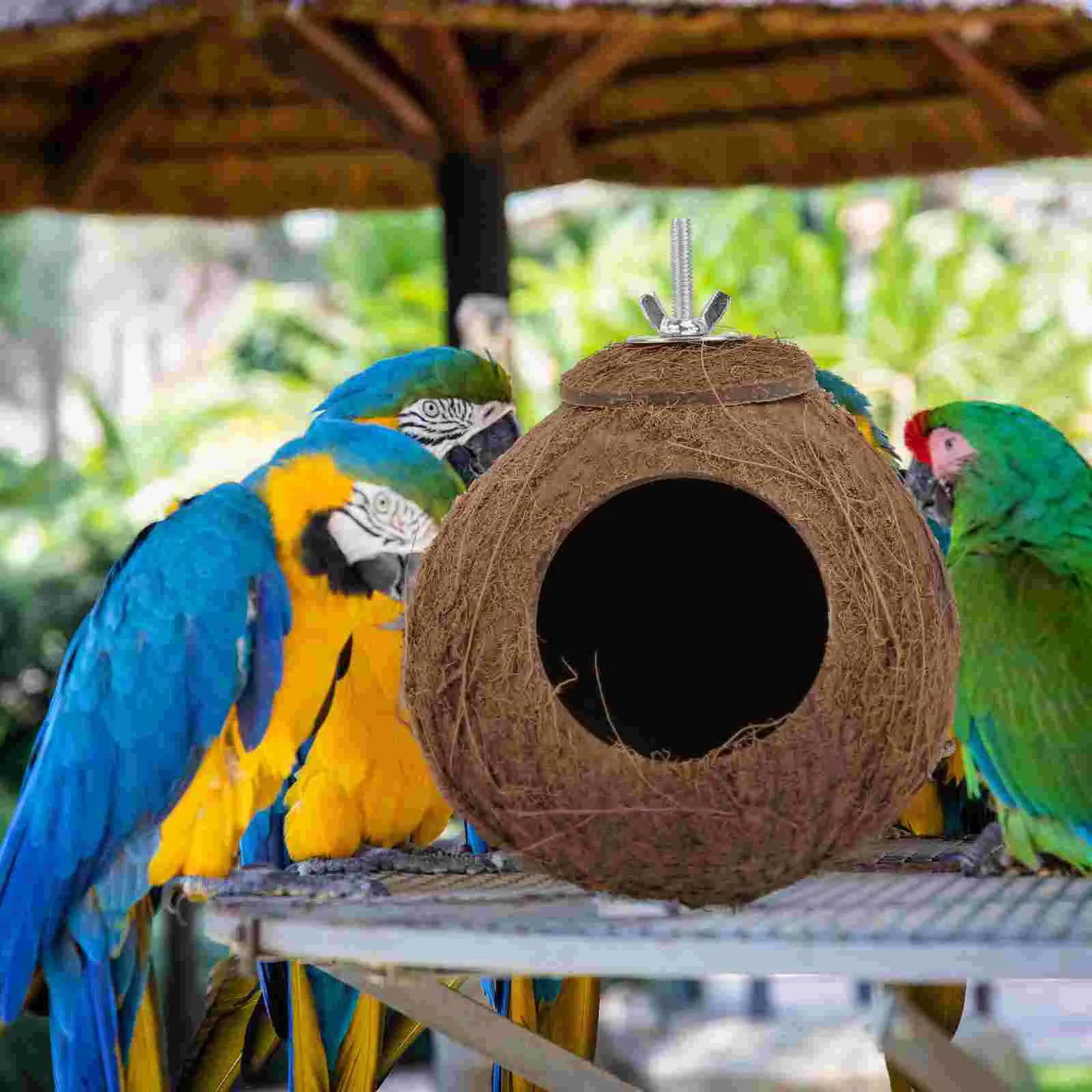 Bird Cage Coconut Shell Nest Birds House Toy Biting Small Parrot Plaything Pet Sleeping Natural 250206