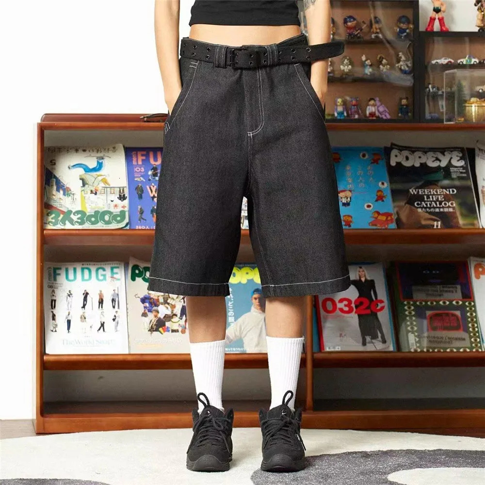 Baggy Wide Leg Shorts Streetwear Vintage Embroidery Woman Jeans Y2k Shorts Oversize Retro Style Shorts Hippie Denim Pants Summer 250210