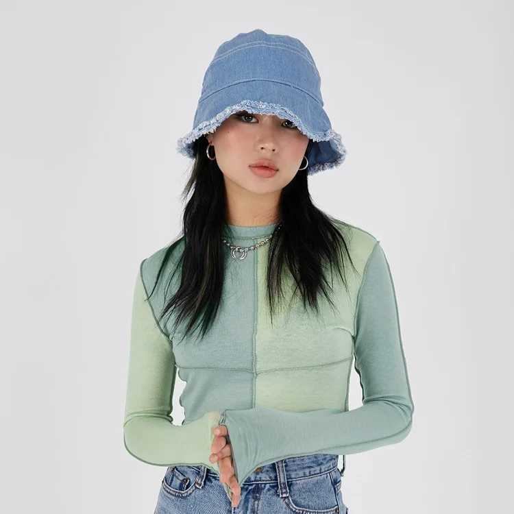 New Summer Women Denim Bucket Hat Vintage Washed Floppy Cap Wide Brim Foldable Fisherman Hats Outdoor Tourism Hat for Girl Gift W250217