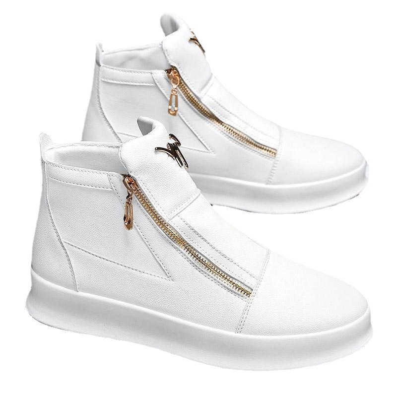 Trend men's shoes Summer 2025 new leather breathable high top shoes thick soled white casual shoes men high top board shoes comfortable