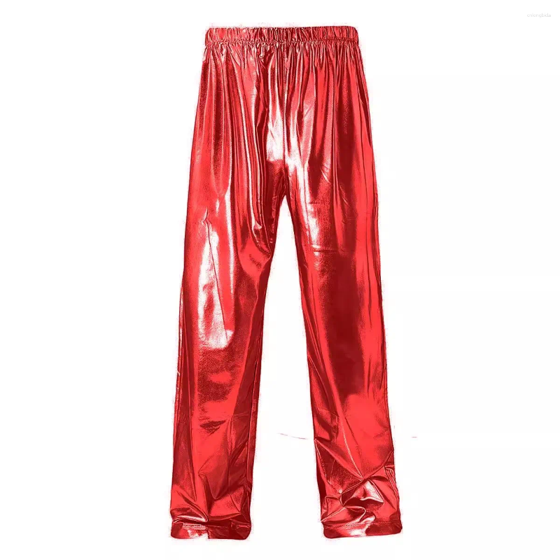 Mens Metallic Pants Gold/Sier - Stylish Stage Performance Party Casual Fashion Sports Trousers