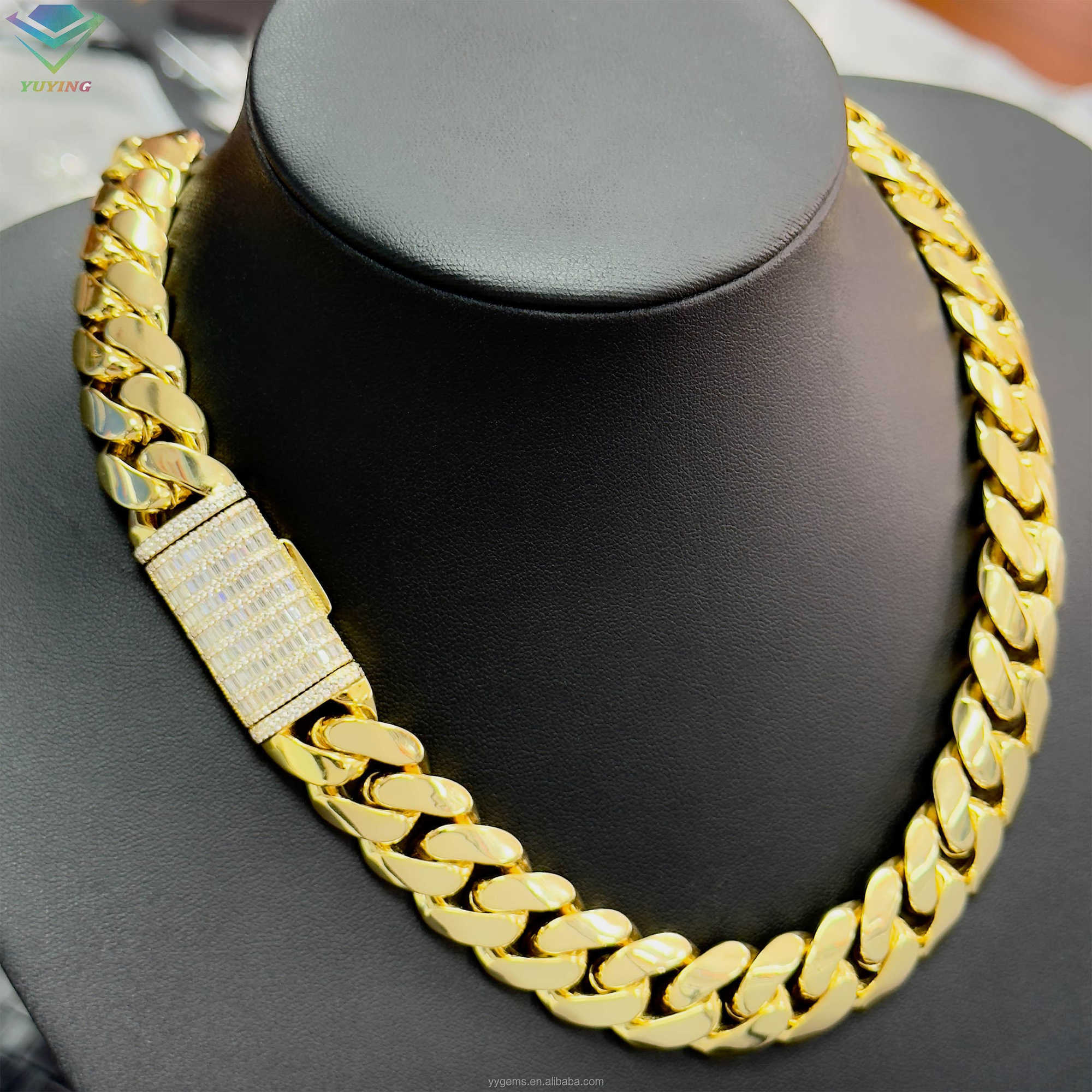 Hip Hop Men Jewelry 925 Solid Silver Moissanite Diamond Clasp 18k Gold Plated Rope Chain Necklace Cuban Link Chain