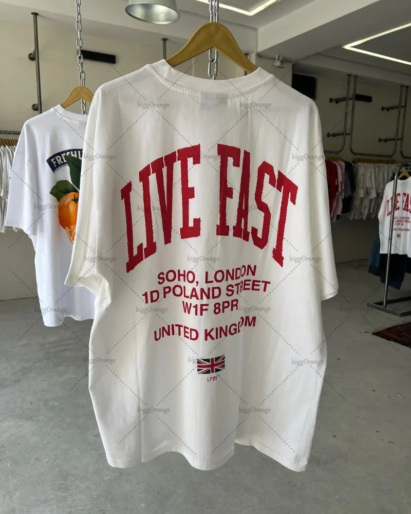 American Retro Hip-hop Oversized T-shirt Harajuku Letter Print Casual Loose Top Men Street Fashion Clothing Pure Cotton 250210