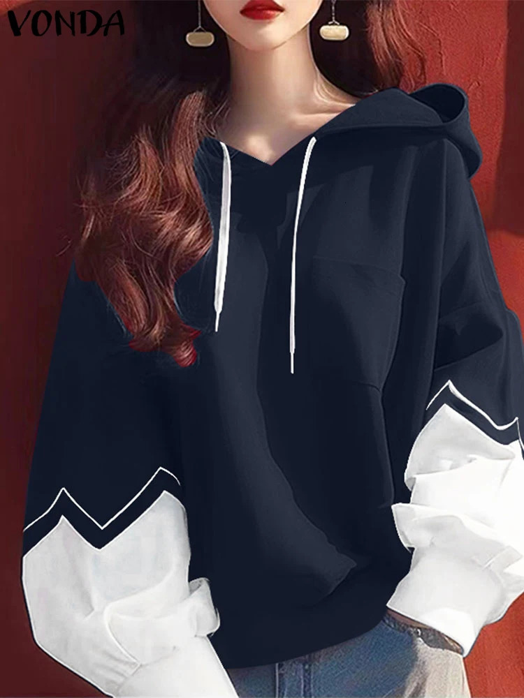 VONDA Women Hoodies Pullovers Casual Long Sleeve Autumn Sweateshirts Oversized Lantern Patchwork Tops Femininas 250213