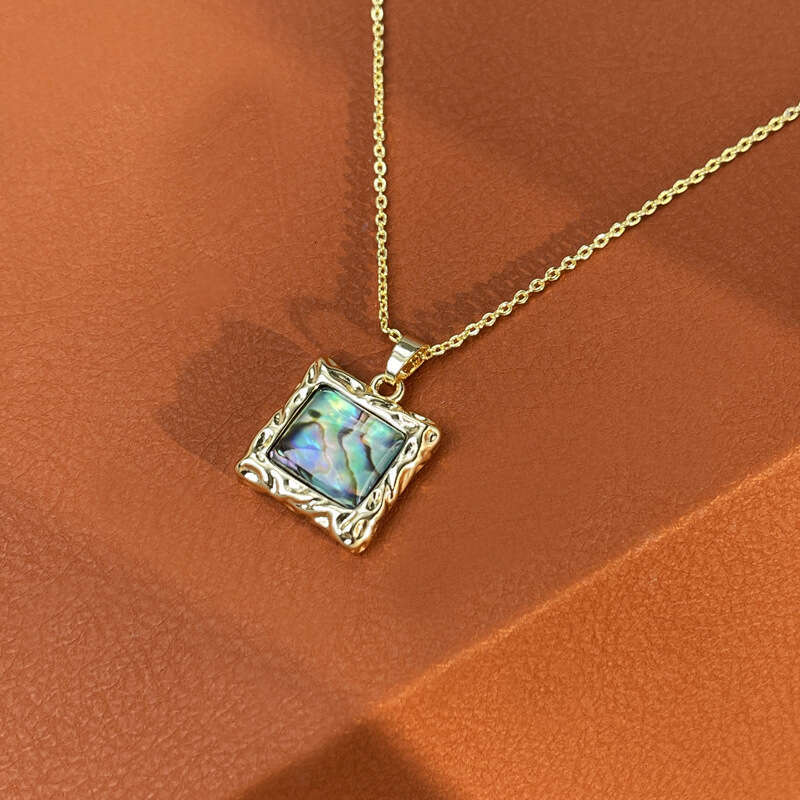 Geometric copper pendant with colorful irregular square abalone shell necklace and accessories for women