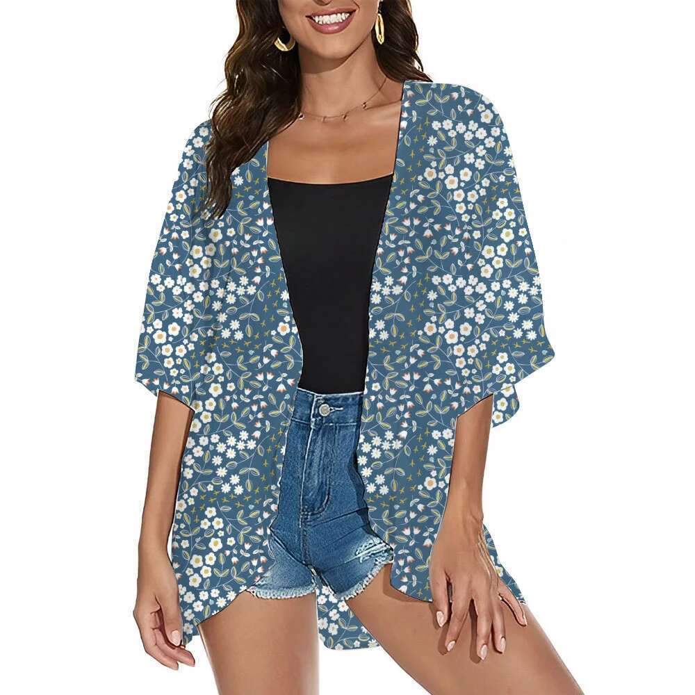 Beachwear Pullover Social Shirt Fashion Top 3D Printed Batwing Sleeve Chiffon Kimono Women's Swimwear Plus