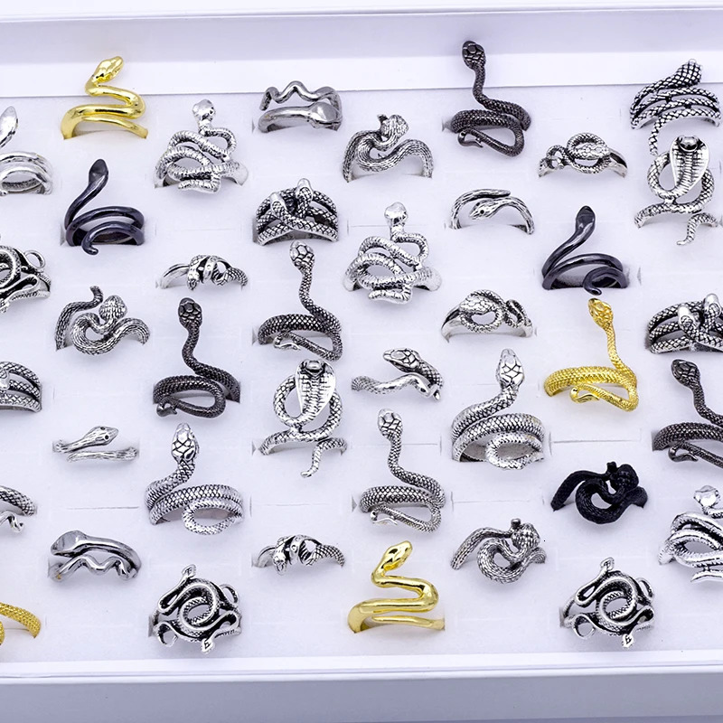 Wholesale 20pcs/lot Punk Gothic Exaggerated Gold/Silver/Black Color Metal Snake Rings Jewelry For Men Women Party Gify 250213