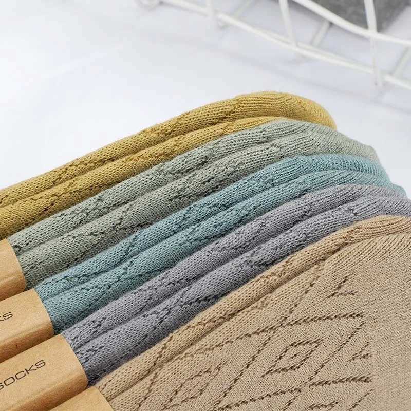 5 Pairs Summer Mens Cotton Invisible Socks Shallow Mouth Diamond Mesh Non-slip Socks Thin Solid Color Mens Boat Socks W250217