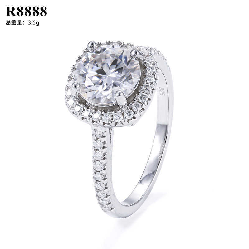 Wedding and proposal ring 925 silver moissanite round 2-carat high-end diamond ring accessory for girls