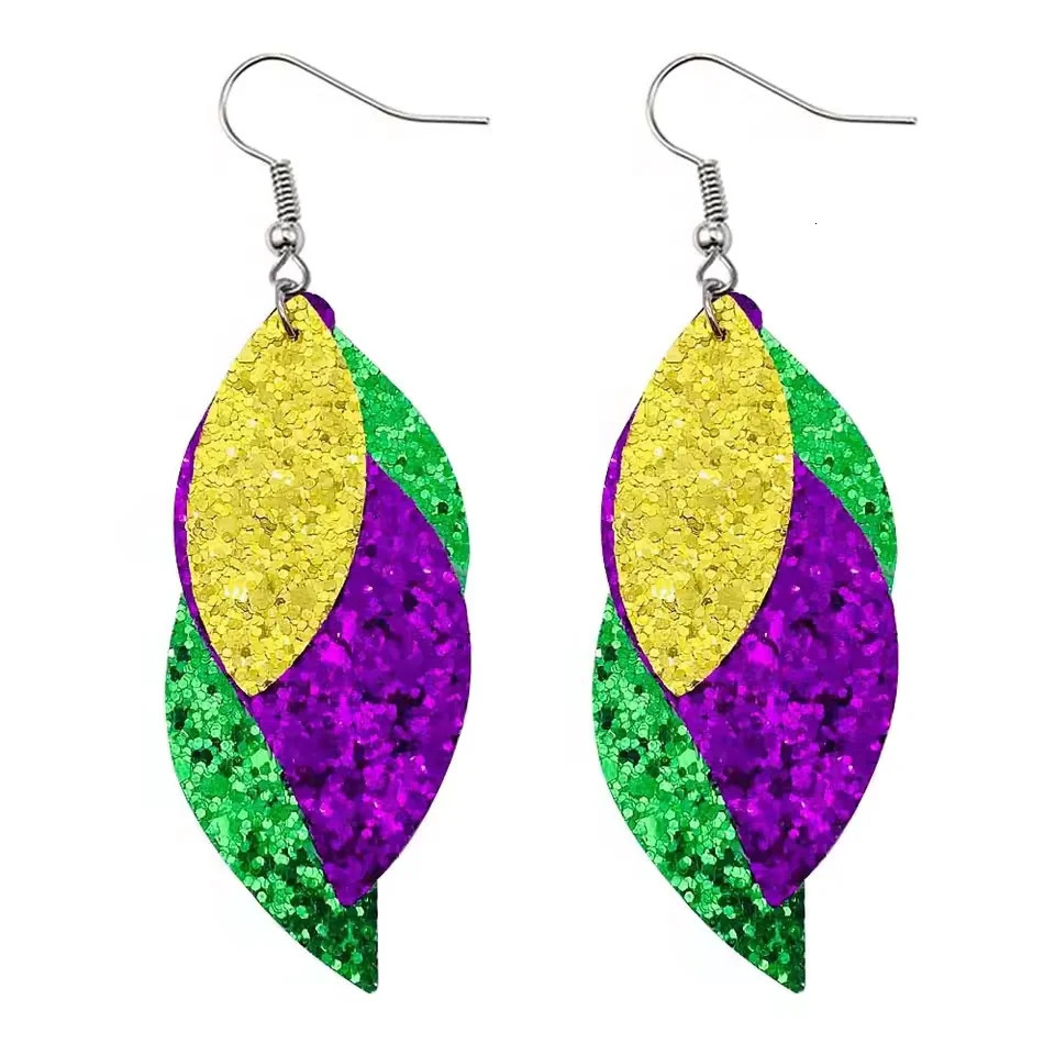 5pairs Faux PU Leather Earrings Carnival Fashipn Purple Green Gold Color Water Drop Jewelry Wholesale 250213