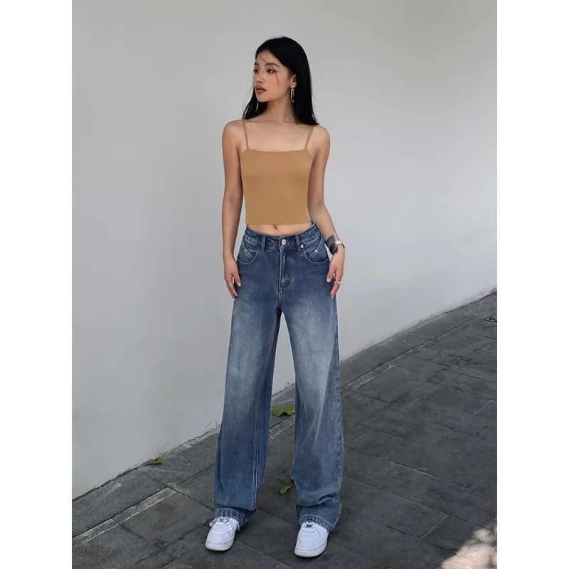 Blue Women Jeans High Waist Fashion American Vintage Streetwear Y2k NEW Wide Leg Jean Female Trouser Baggy Denim Pants