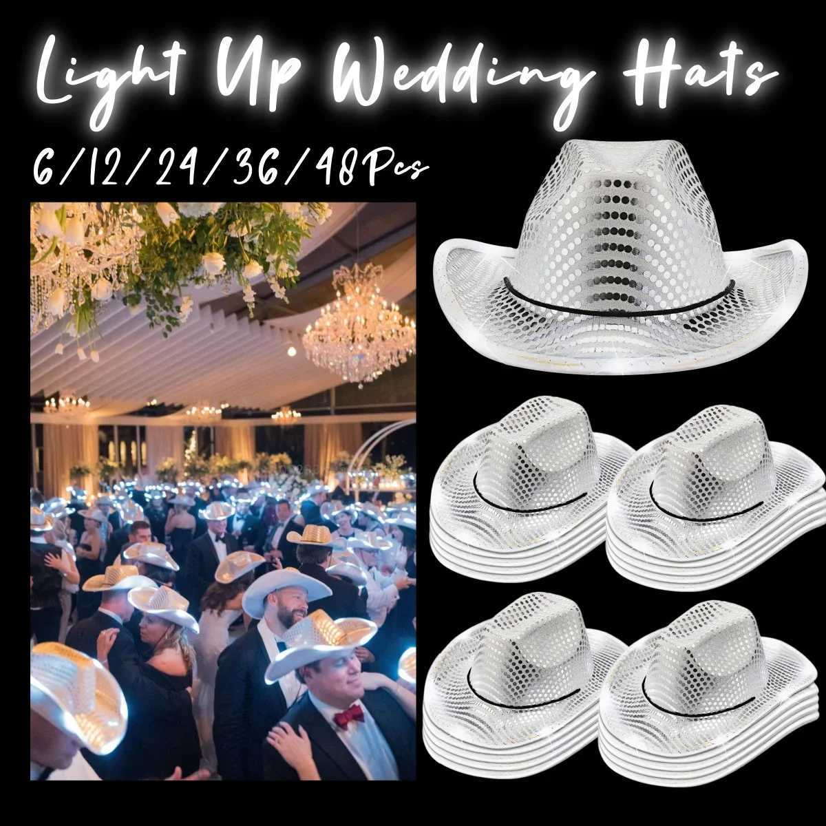 6-48 pieces of LED cowboy hats illuminated party disco cowboy hats illuminated Western cowboy hats mens wedding ball X250217