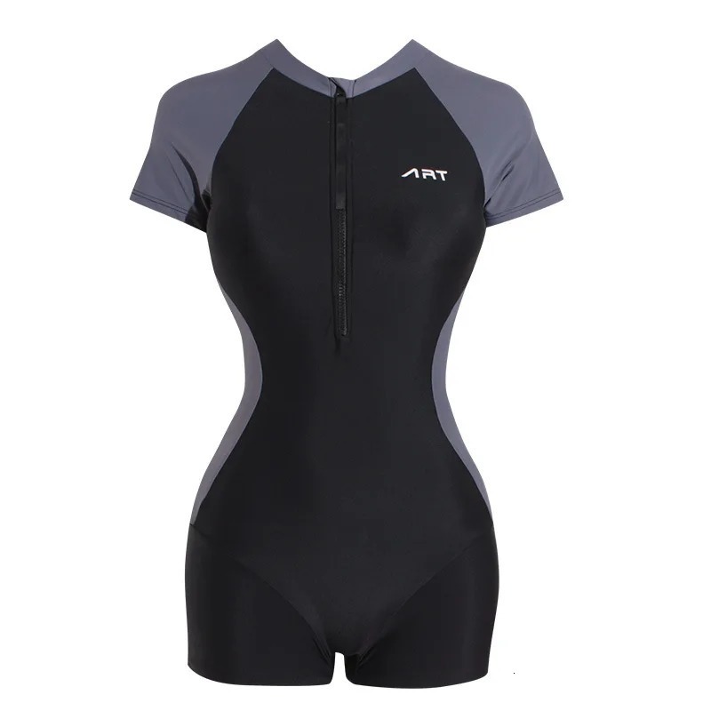 Short Sleeve Swimsuit Women One Piece Rash Guards Surf Bodysuit Zipper Swimwear Girl Monokini Bath Swimming Wear 250214