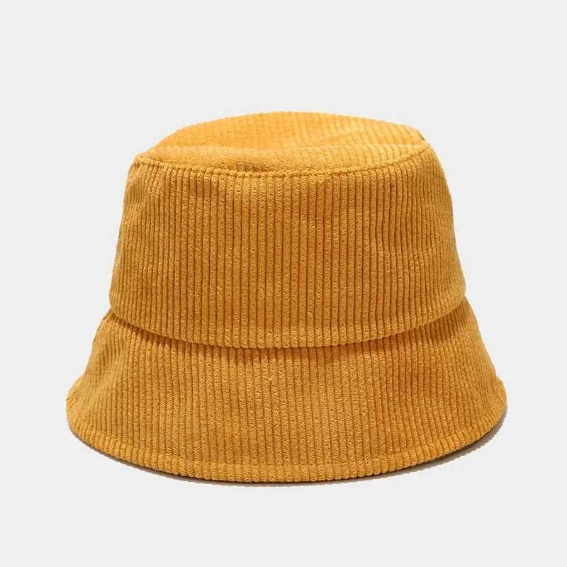 New Corduroy bucket hat womens Panama winter autumn warm solid street clothing folding travel sun hat large width Visor retro flat hat W250217
