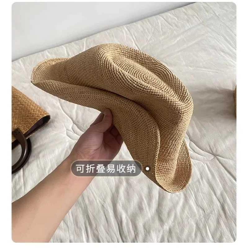 Natural Raffias Retro Western Cowboy Hats Men Women European American British Style Beach Jazz Top Sun Hat Panama Straw Hats W250217