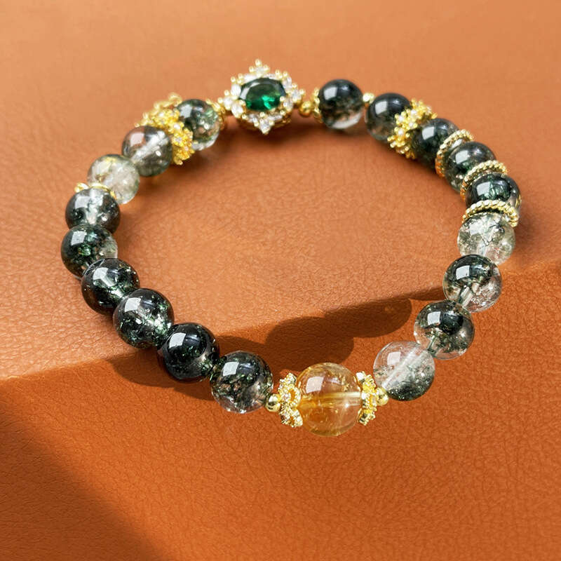 Natural Stone Green Ghost Crystal Handmade Bead Light Premium Stretch Bracelet