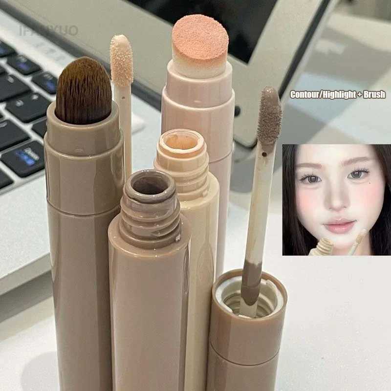 Double-ended Liquid Contouring Highlighter Bronzer with Brush Face Outline Nose Shadow Natural Concealer Contour Brighten StickW250217