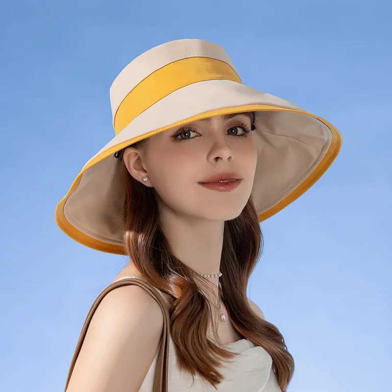 Panama Womens Fisherman Sun Pot Hat Sunscreen Beach Summer Hat Big Brim Fashion Bow Outdoor Cap H41 W250217