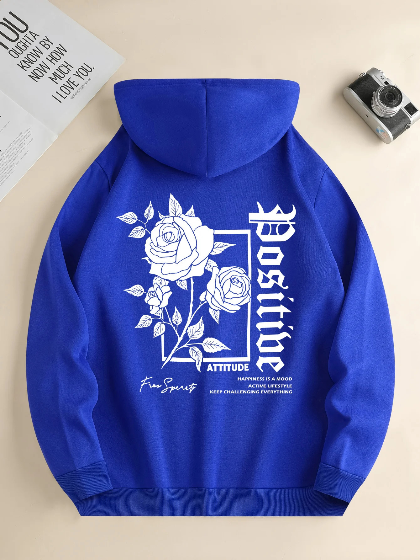 Mens fashion hoodie casual daily drawstring hooded sweatshirt Rose Print front kangaroo pocket mens jacket 250214