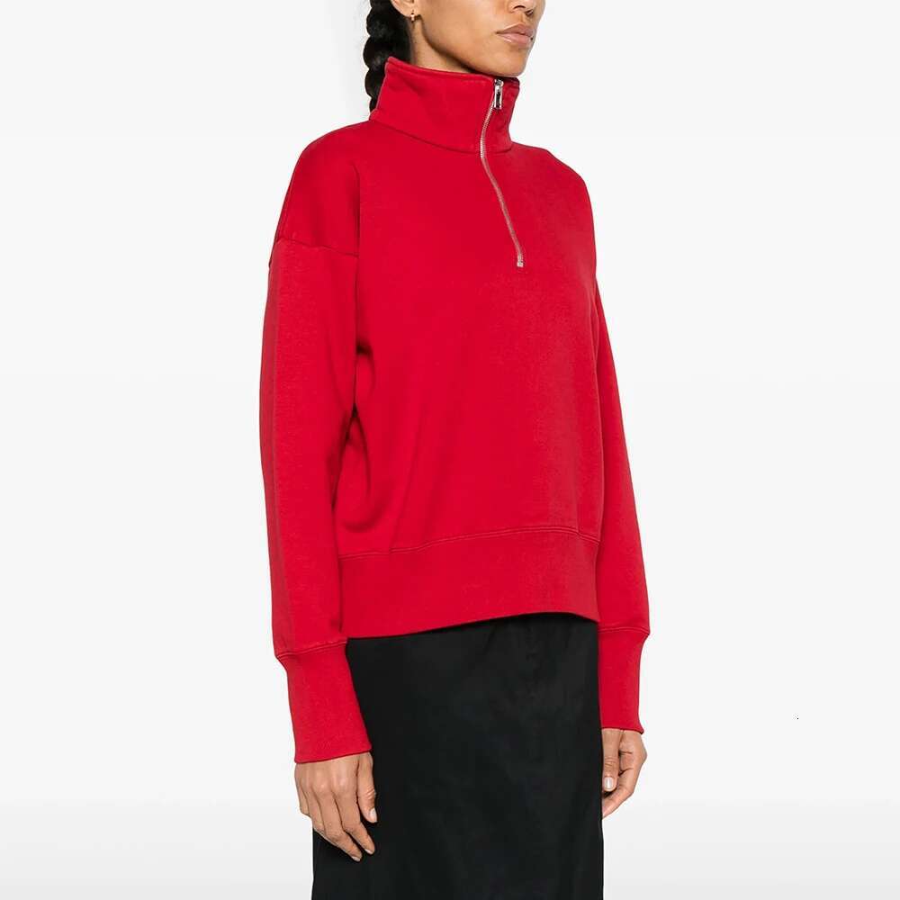 Cotton Women Sweatshirt Y2k Zipper Decoration Simple Fashion Elegant Commuter Half High Neck Long Sleeve T-Shirt Tops 2025 Fall