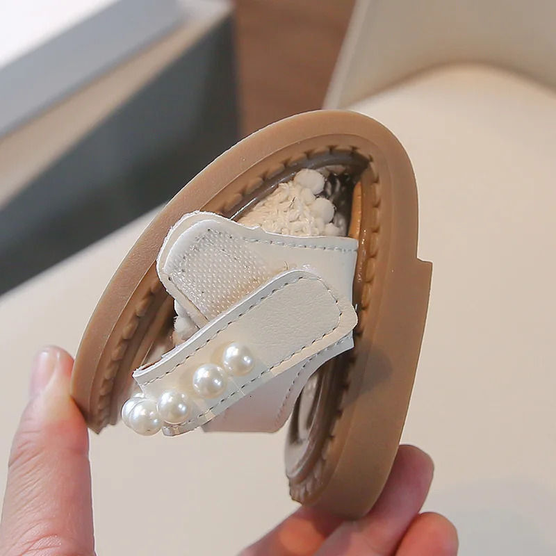 Unishuni Girls Sandals Princess One-Strap Summer Shoes Child Soft Skin-Friendly Cloth Sandal Kids Lace Pearl Bohemia Beach Flats 250214