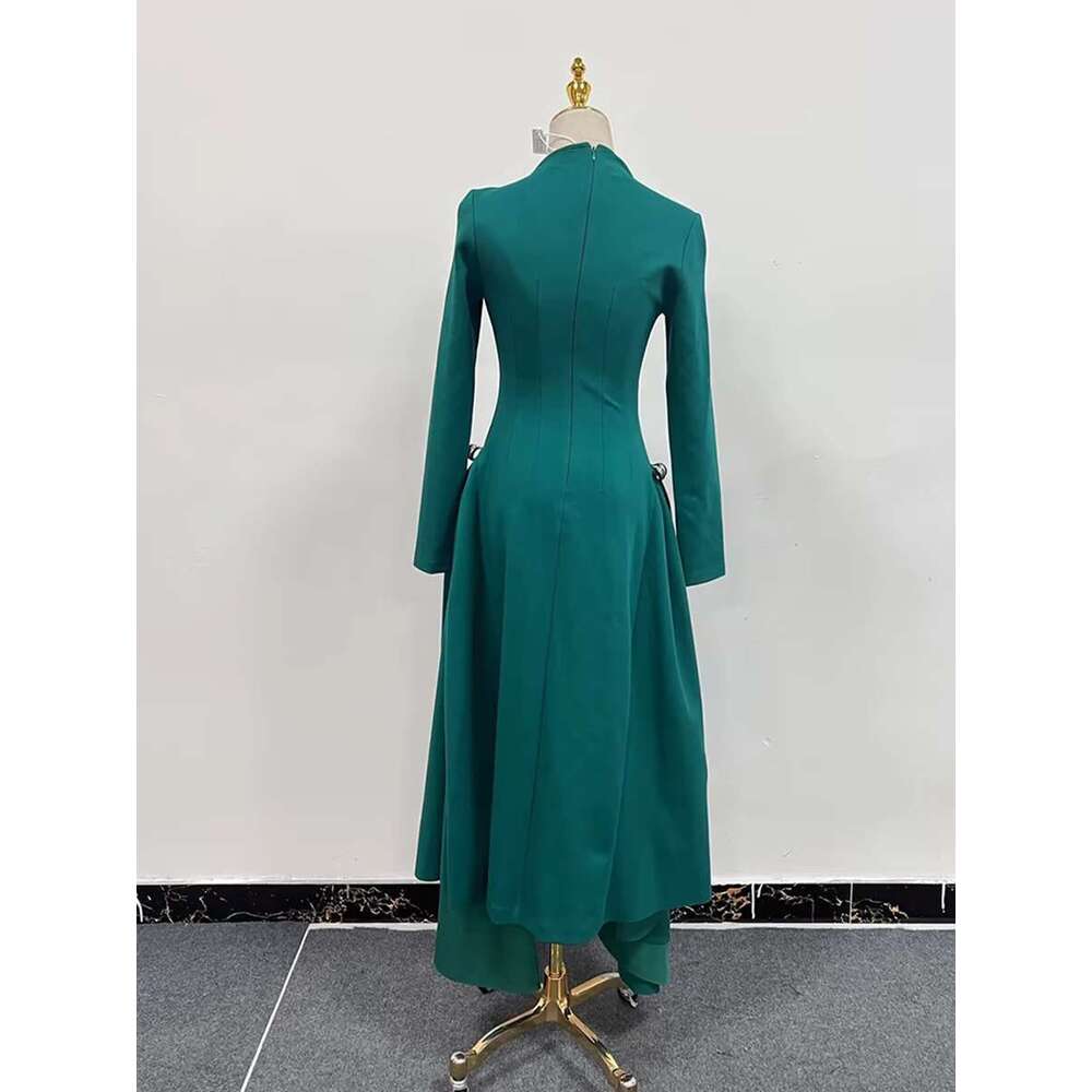 Elegant Solid Tunic Dresses For Women Diagonal Collar Long Sleeve High Waist Spliced Metal Irregular Dress Female Fashion