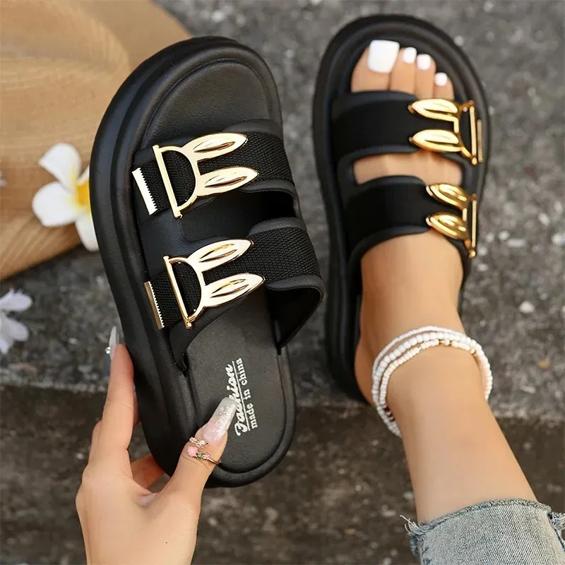 Summer Open Toe Flats Women Slippers Designer Casual Sandals 2024 Trend New Flip ps Dress Shoes Female Walking Slides