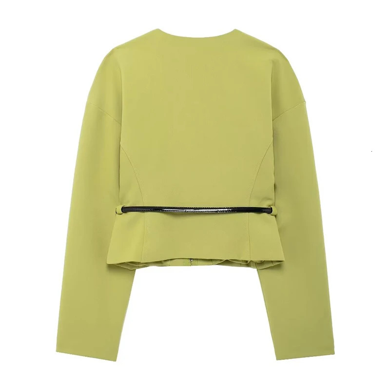 Willshela Women Fashion 2 Piece Set With Belt Green Shirts Vintage High Waist Side Zipper Mini Skirt Female Chic Skirts 250214