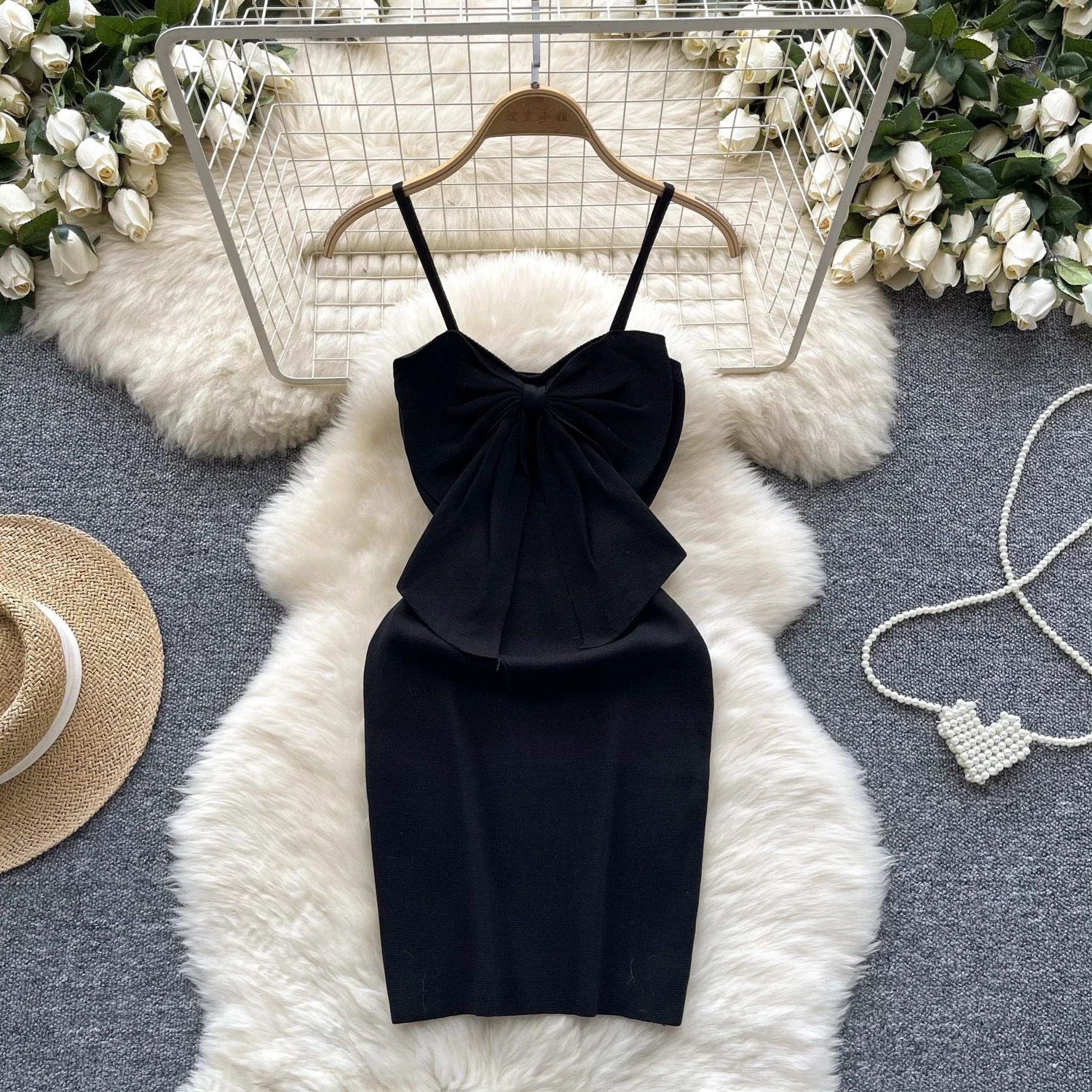 Sexy Backless Lace Solid Knitted Bow Summer Dress Women Black Mini Party Bodycon Sheath night Club Outfits 250214