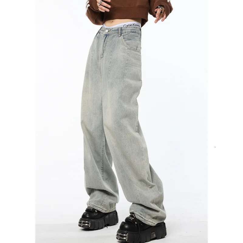 Blue Womens Jeans High Waist Vintage Straight Baggy Pants Streetwear American Style Fashion Female Wide Leg Denim Trouser