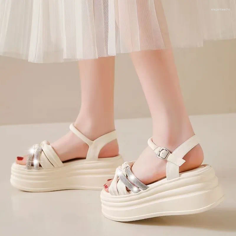 2025 S Fashion Designer Sandals Fujin Cm Genuine Leather Rhie Summer Bg Slippers Platform Wedge Flats Leisure Elegance Women Shoes