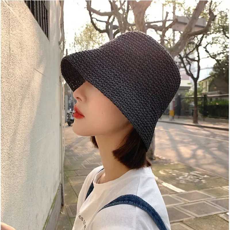 Beach Korean Straw Hat Summer Women Visor Bucket Hat Fisherman Hat Hand Weaving Panama Girl Fishing Chapeau Sun Hats for Women W250217
