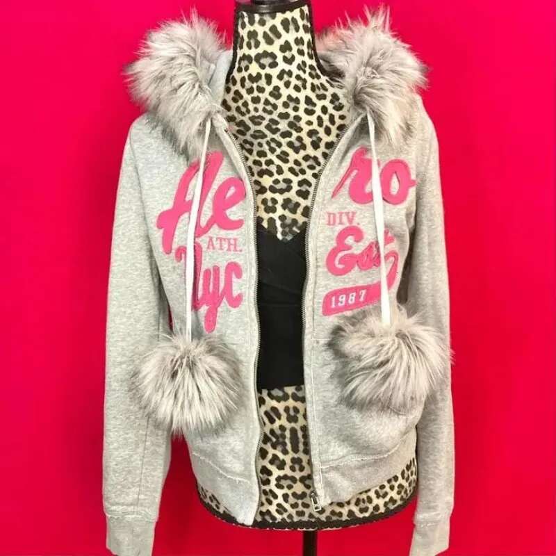 With Haruku Light Color Hoodies women Design Clothing Kawaii Clothes Street Leopard Print American Plush Jacket Y2K Tops