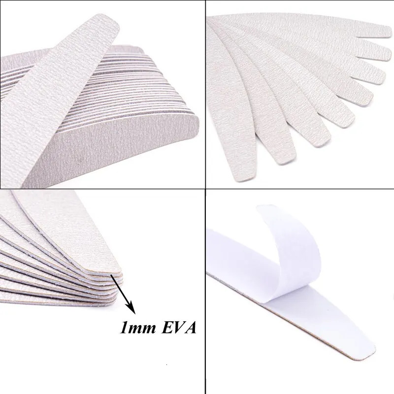 100 Pcs/Lot Replacement Nail Files 80/100/180/240 Grit Half Moon Grey Sandpaper Pads With Metal Handle Removable Durable Files 250214